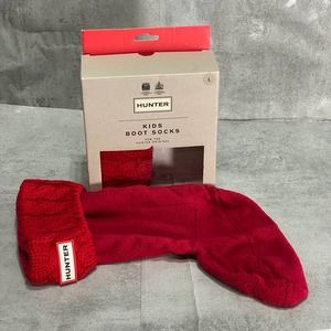 HUNTER Kids Military Red Cable Knit Cuff Fleece Boot Socks SZ L